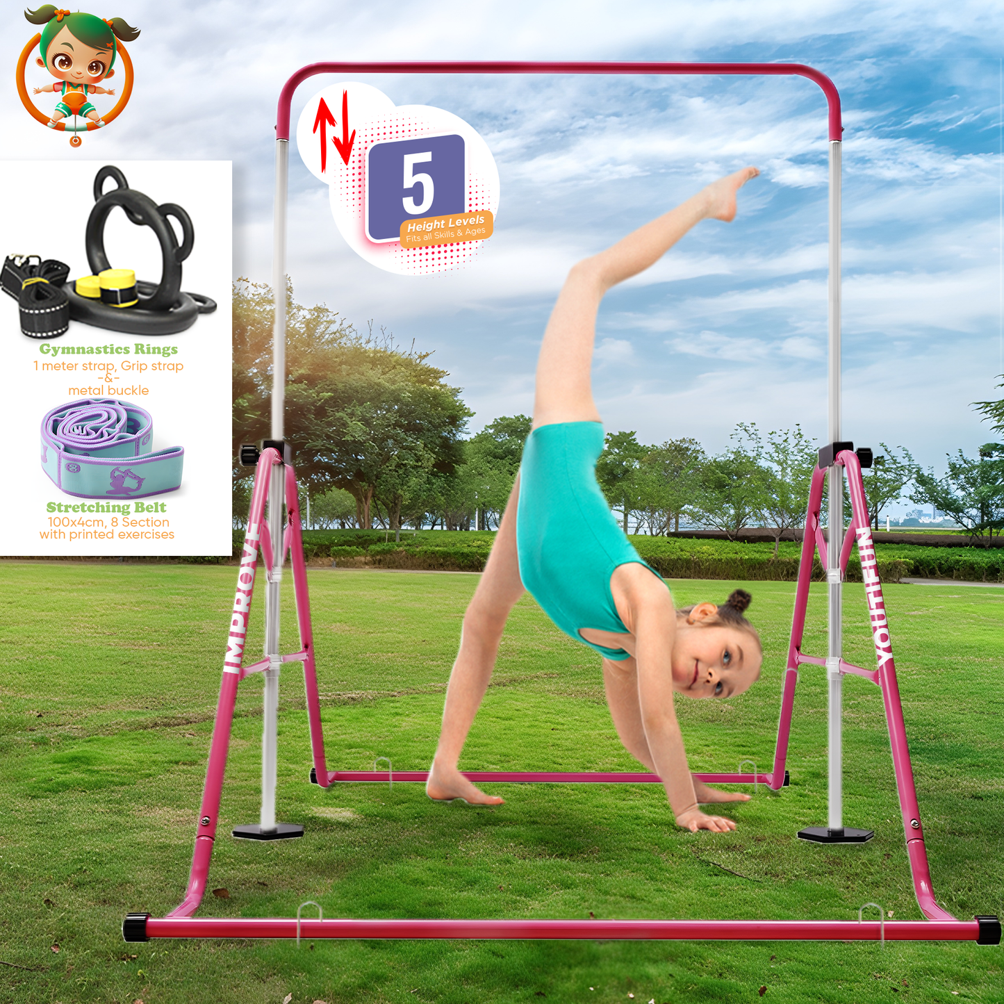 Steel Gymnastics Bar (Pink)