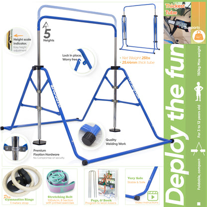 Steel Gymnastics bar (Blue w/ Pro Rings)