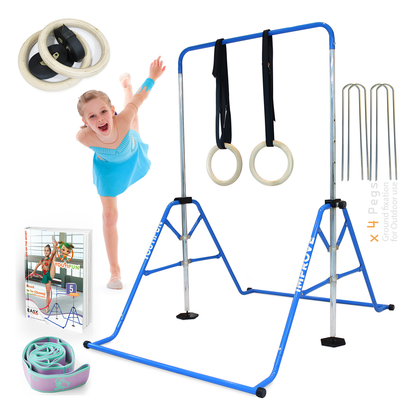 Steel Gymnastics bar (Blue w/ Pro Rings)