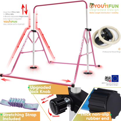 Steel Gymnastics Bar (Pink w/ Pro Rings)