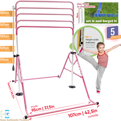 Steel Gymnastics Bar (Pink w/ Pro Rings)