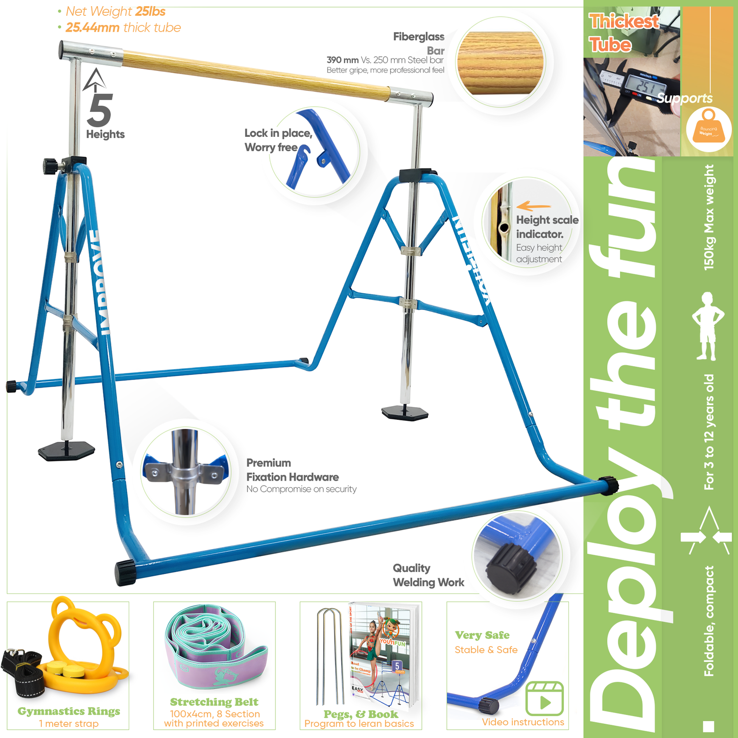 Fiberglass Gymnastics bar (Blue)