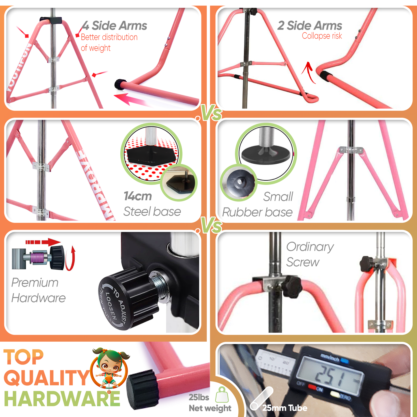 Fiberglass Gymnasticsbar (Pink w/ Pro Rings)