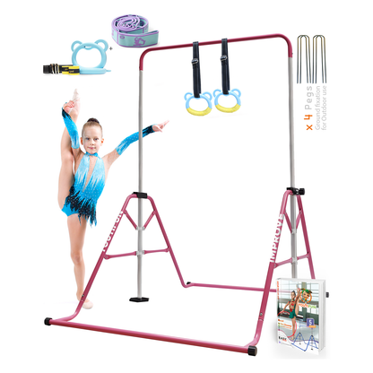 Steel Gymnastics bar (Pink w/ Blue Rings)