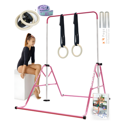 Steel Gymnastics Bar (Pink w/ Pro Rings)