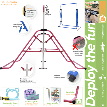 Steel Gymnastics bar (Pink w/ Blue Rings)