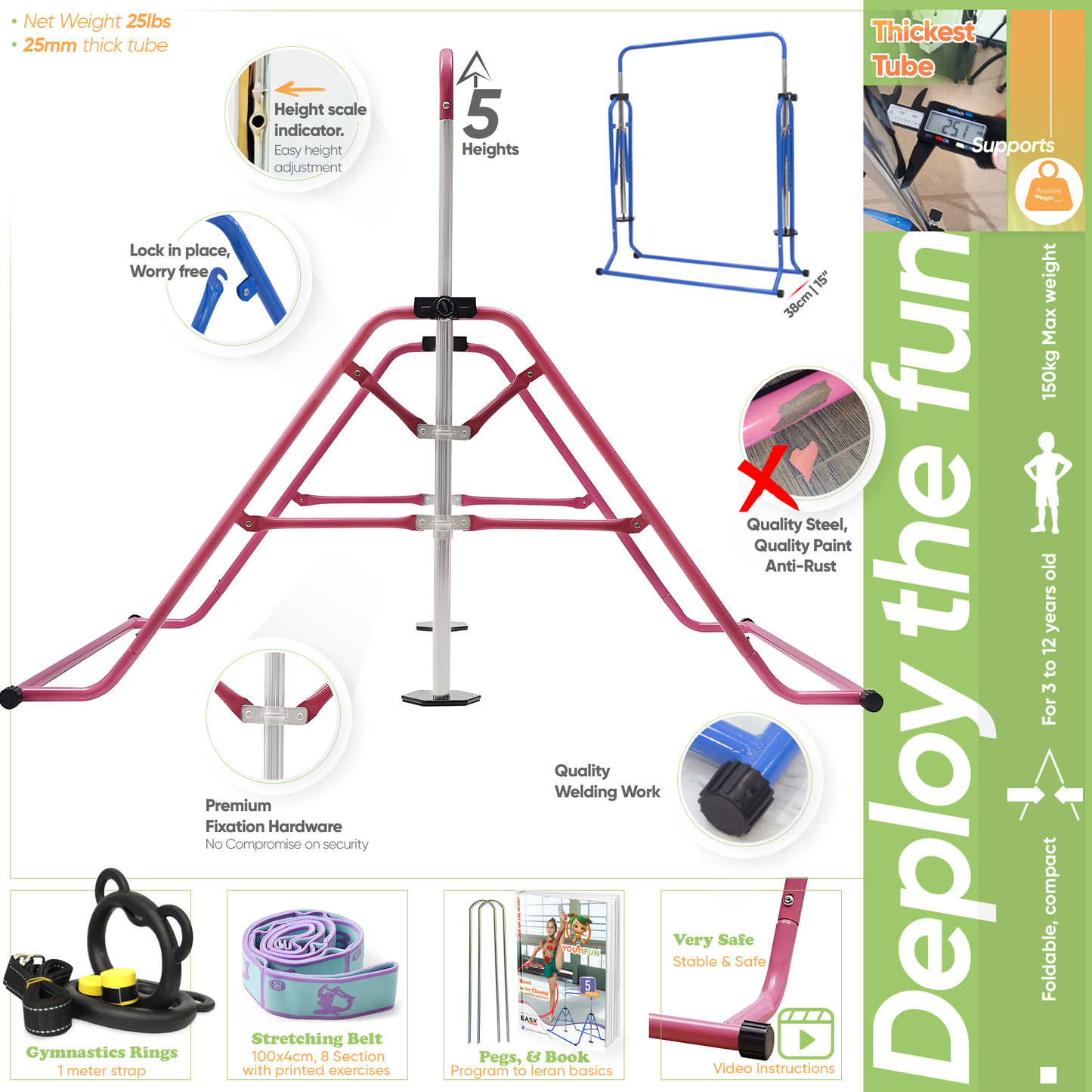 Steel Gymnastics Bar (Pink)