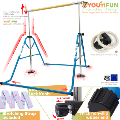 Fiberglass Gymnastics bar (Blue w/ Pro Rings)