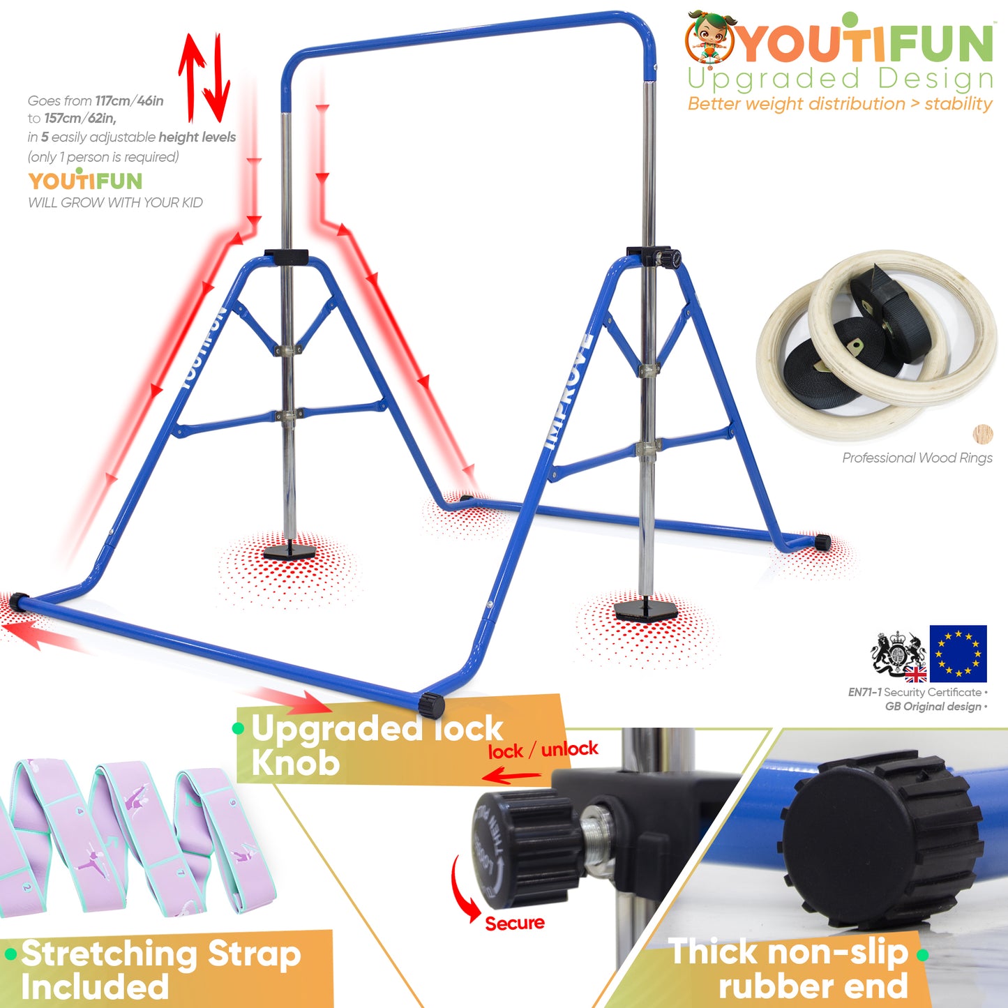 Steel Gymnastics bar (Blue w/ Pro Rings)