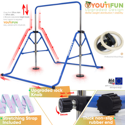 Steel Gymnastics bar (Blue w/ Pro Rings)