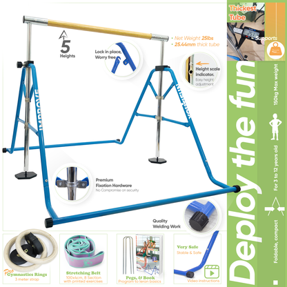 Fiberglass Gymnastics bar (Blue w/ Pro Rings)